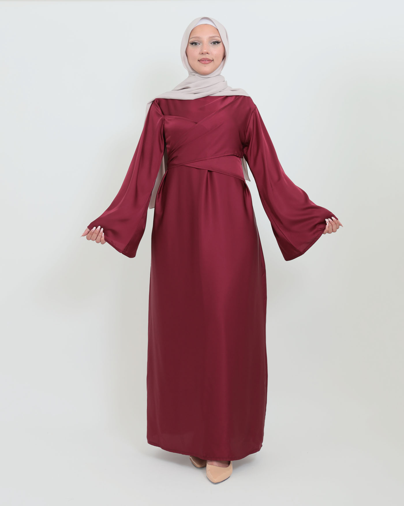 Maxi Dress in Satin - Wine Red - 3