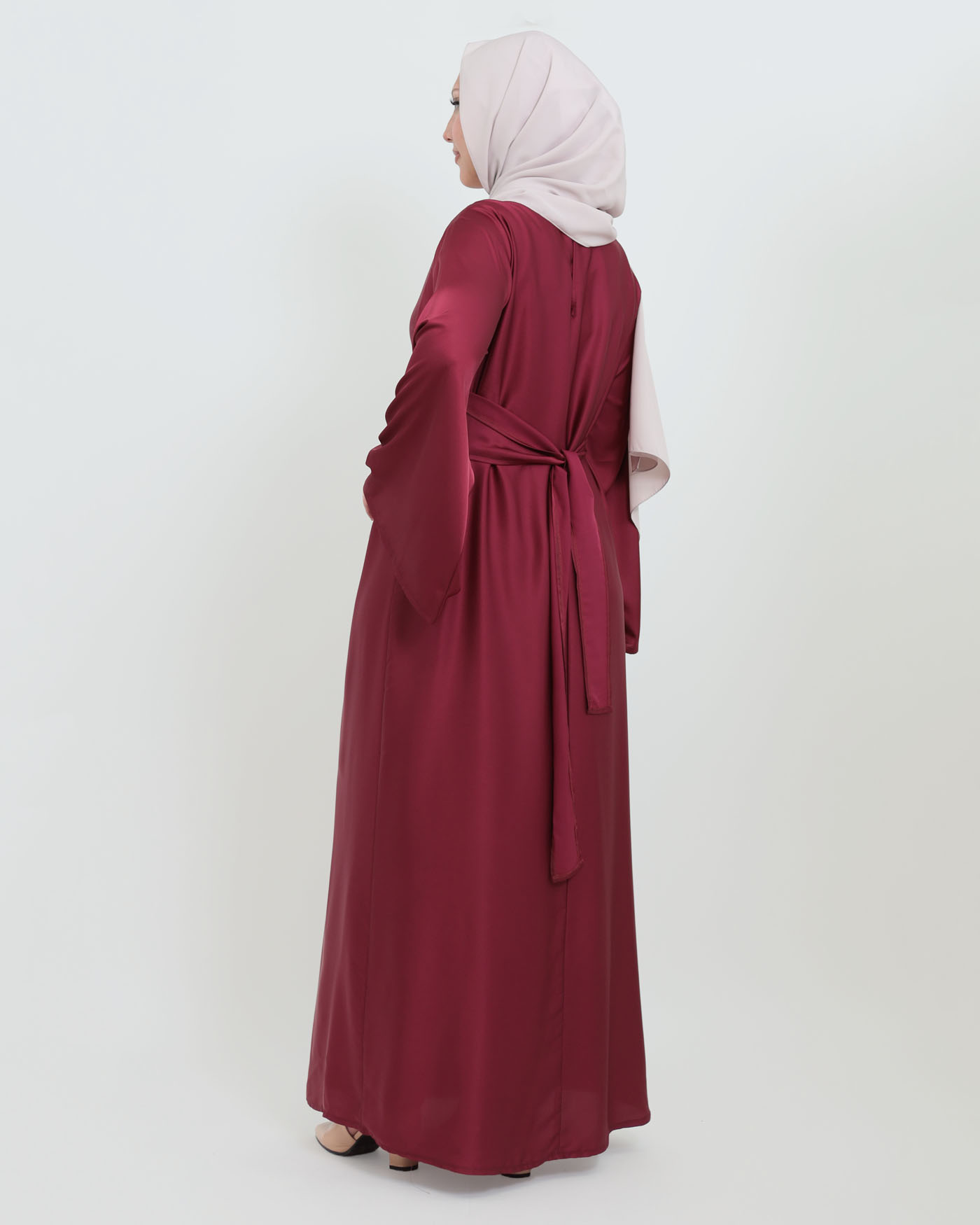 Maxi Dress in Satin - Wine Red - 5