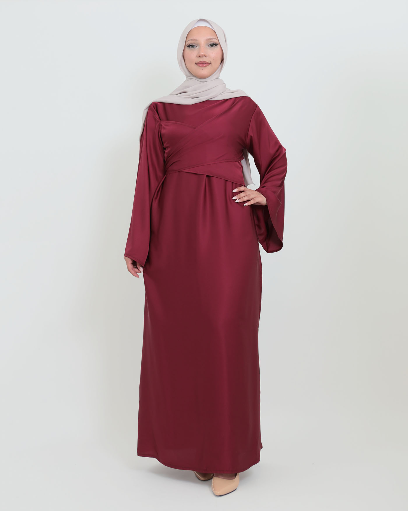 Maxi Dress in Satin - Wine Red - 2