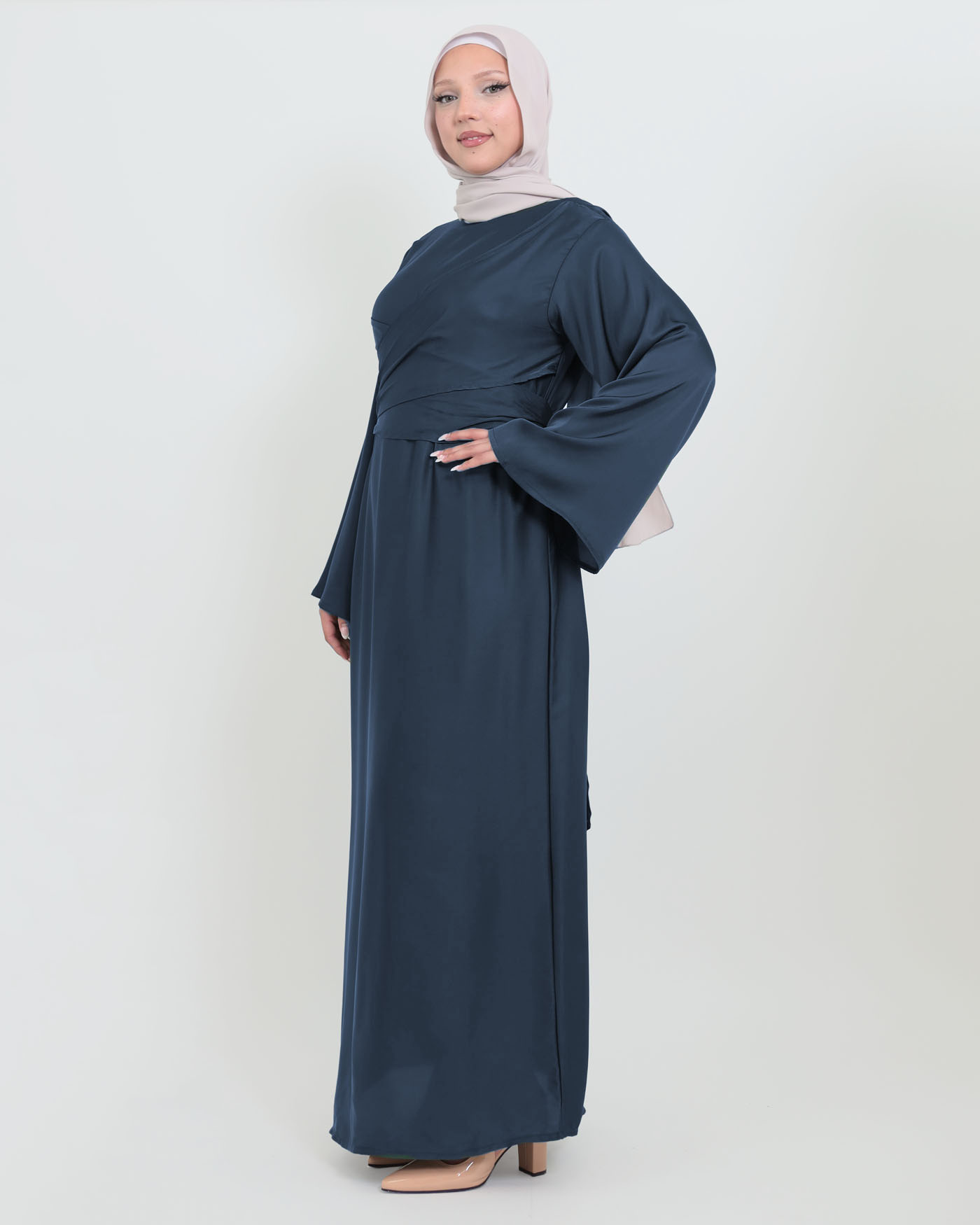 Maxikleid aus Satin - Mitternachtsblau - 3
