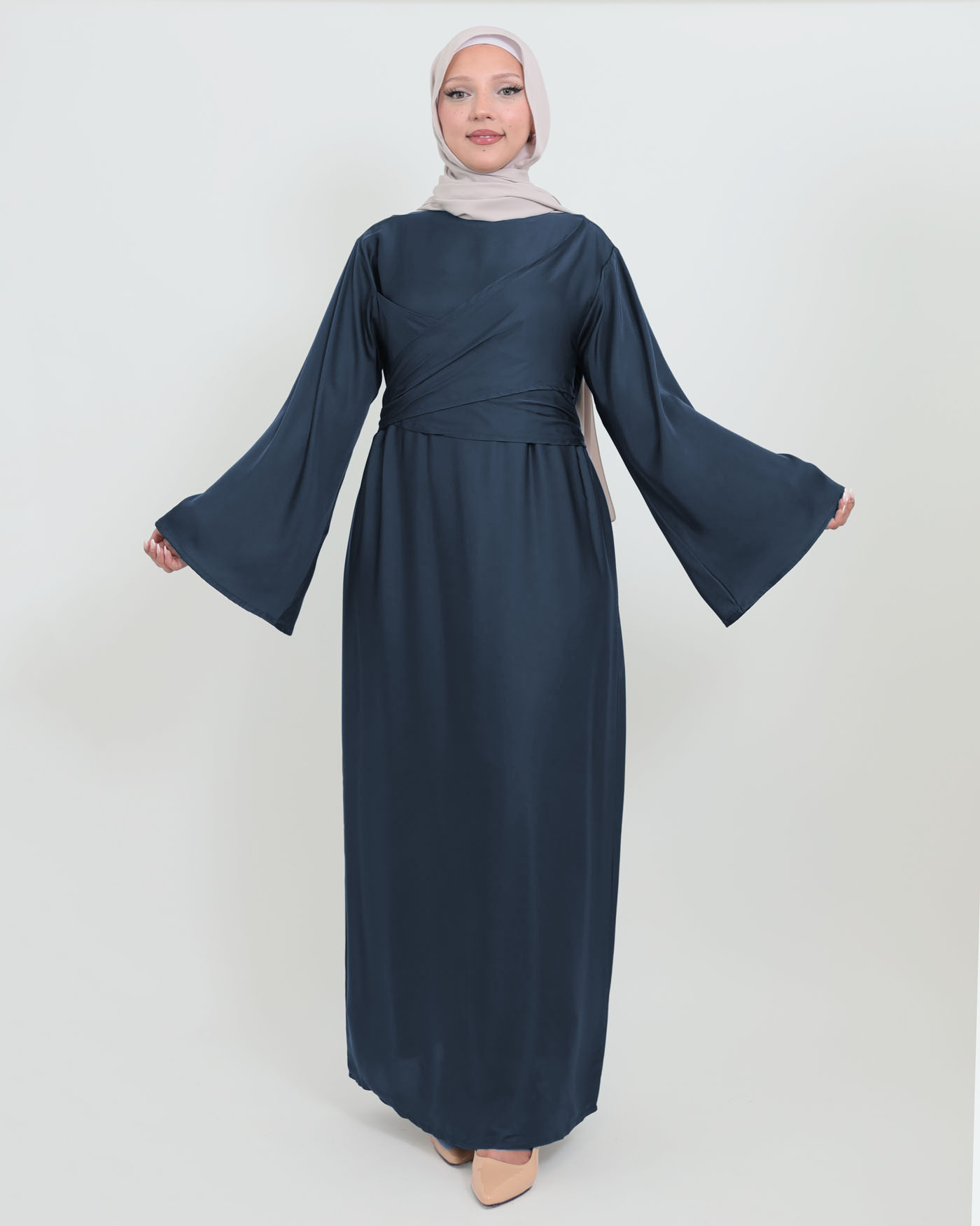 Maxikleid aus Satin - Mitternachtsblau - 5