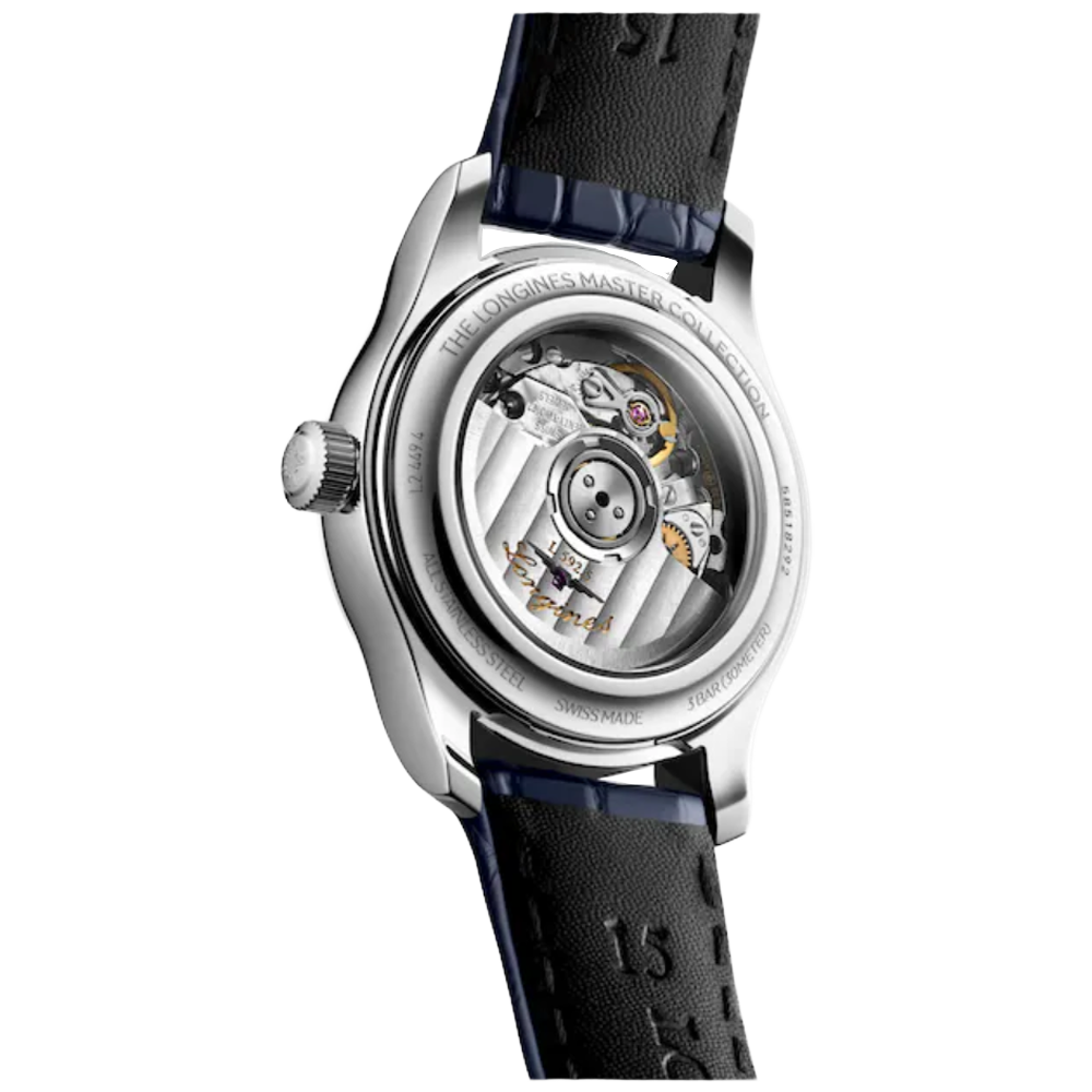 L2.449.4.87.2 Longines Master Collection 30 pärlemor med diamant index och alligatorband baksida