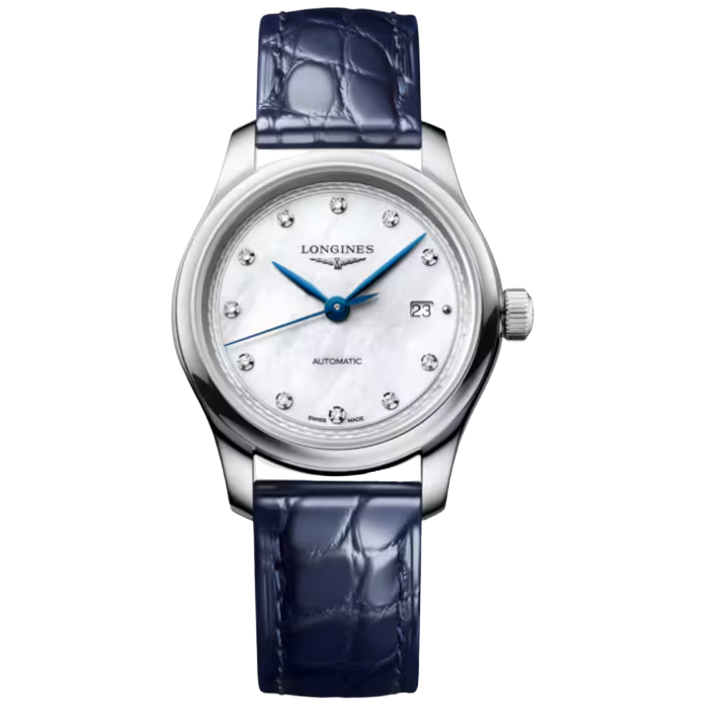 L2.449.4.87.2 Longines Master Collection 30 pärlemor med diamant index och alligatorband