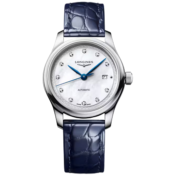 L2.449.4.87.2 Longines Master Collection 30 pärlemor med diamant index och alligatorband
