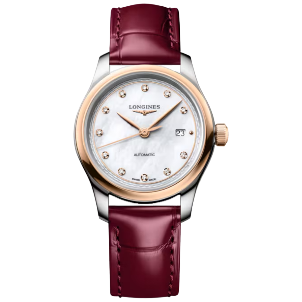 L2.449.5.89.2 Longines Master Collection 30 pärlemor och roséguld med alligatorband
