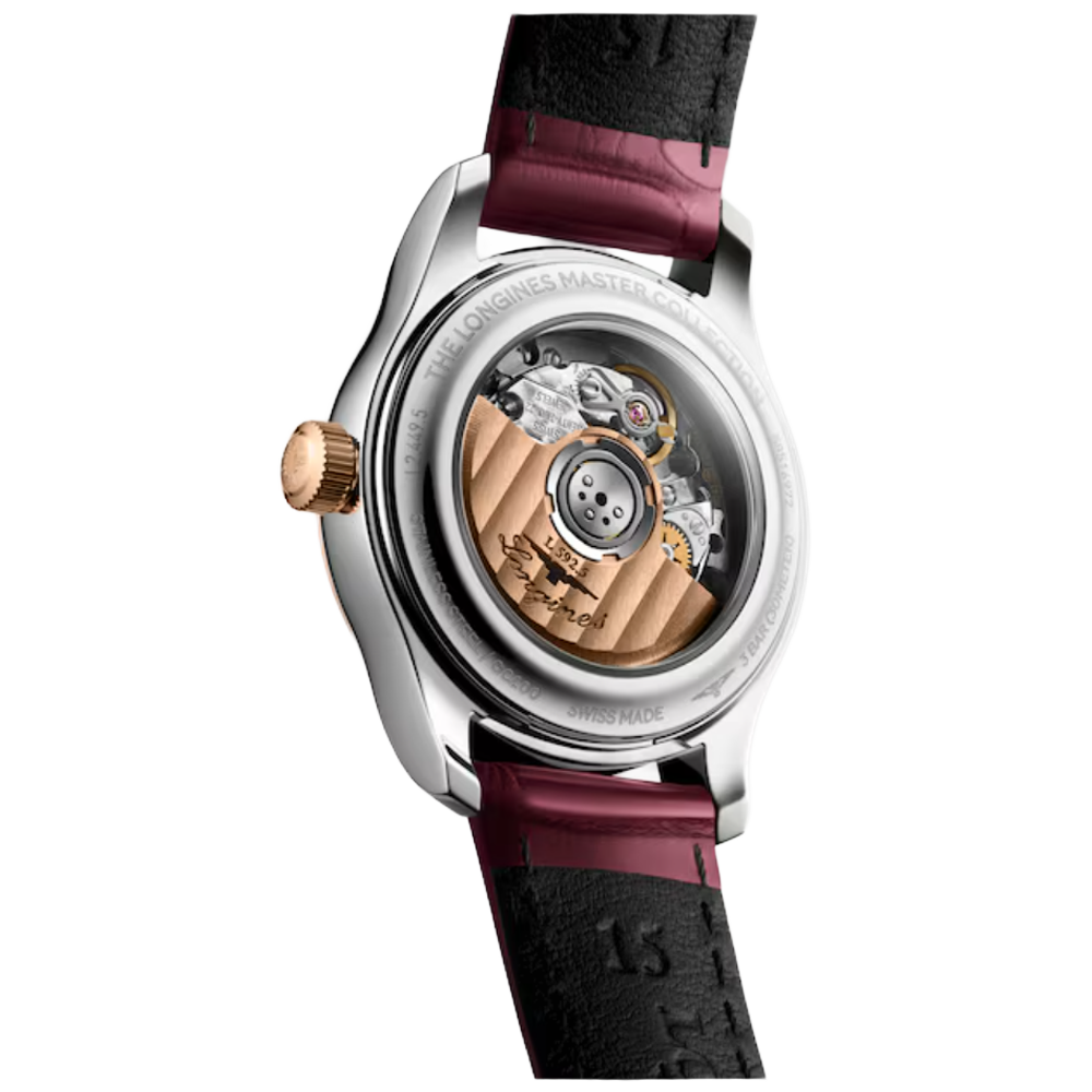 L2.449.5.89.2 Longines Master Collection 30 pärlemor och roséguld med alligatorband baksida