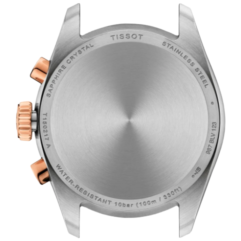 T150.217.22.111.00 Tissot PR 100 Chronograph 36 pärlemor och roséguld baksida