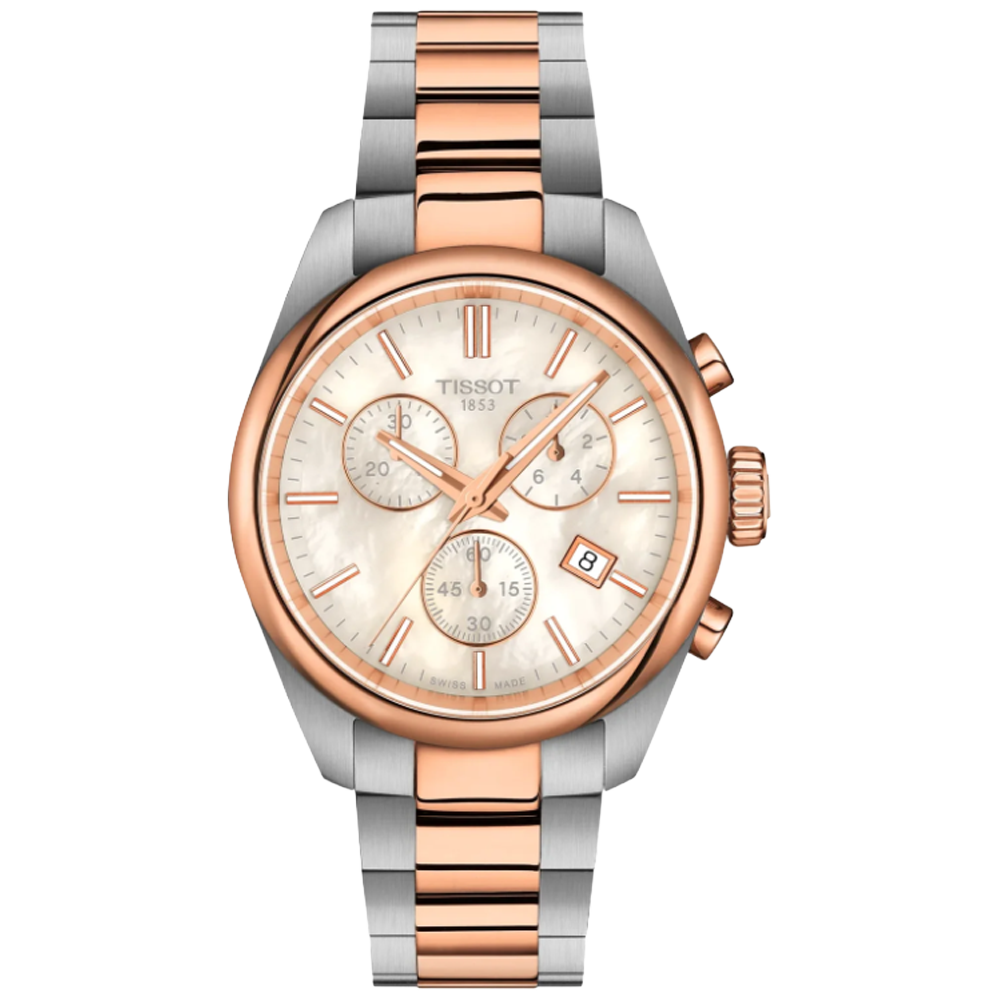 T150.217.22.111.00 Tissot PR 100 Chronograph 36 pärlemor och roséguld