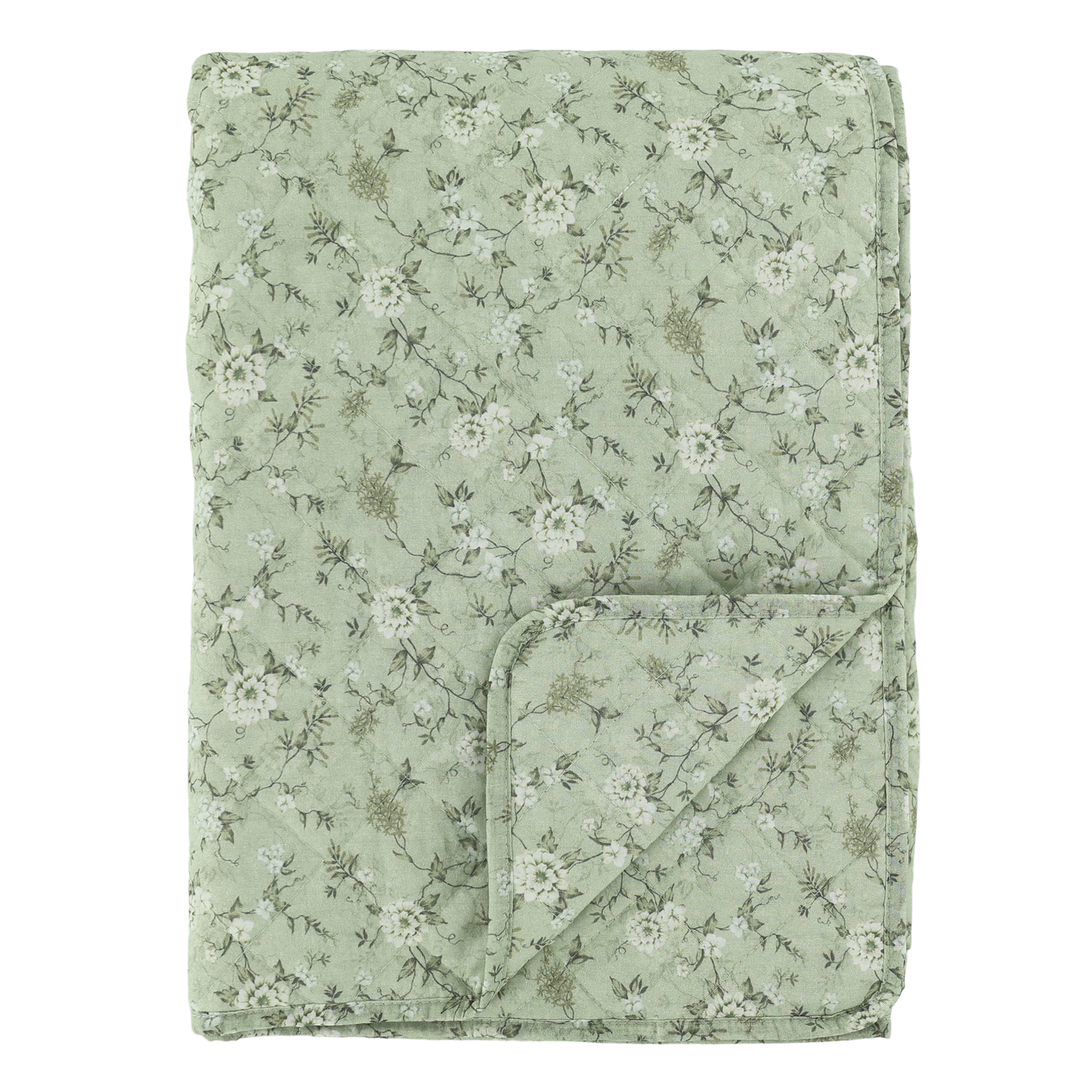 PLÄD - BLOMMIGT/LJUSGRÖN/QUILT