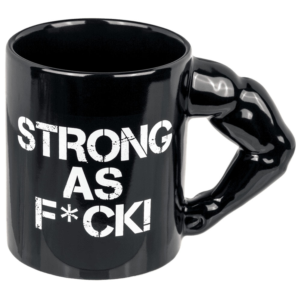 Strong as F*ck Mugg med muskulös arm som handtag åt höger