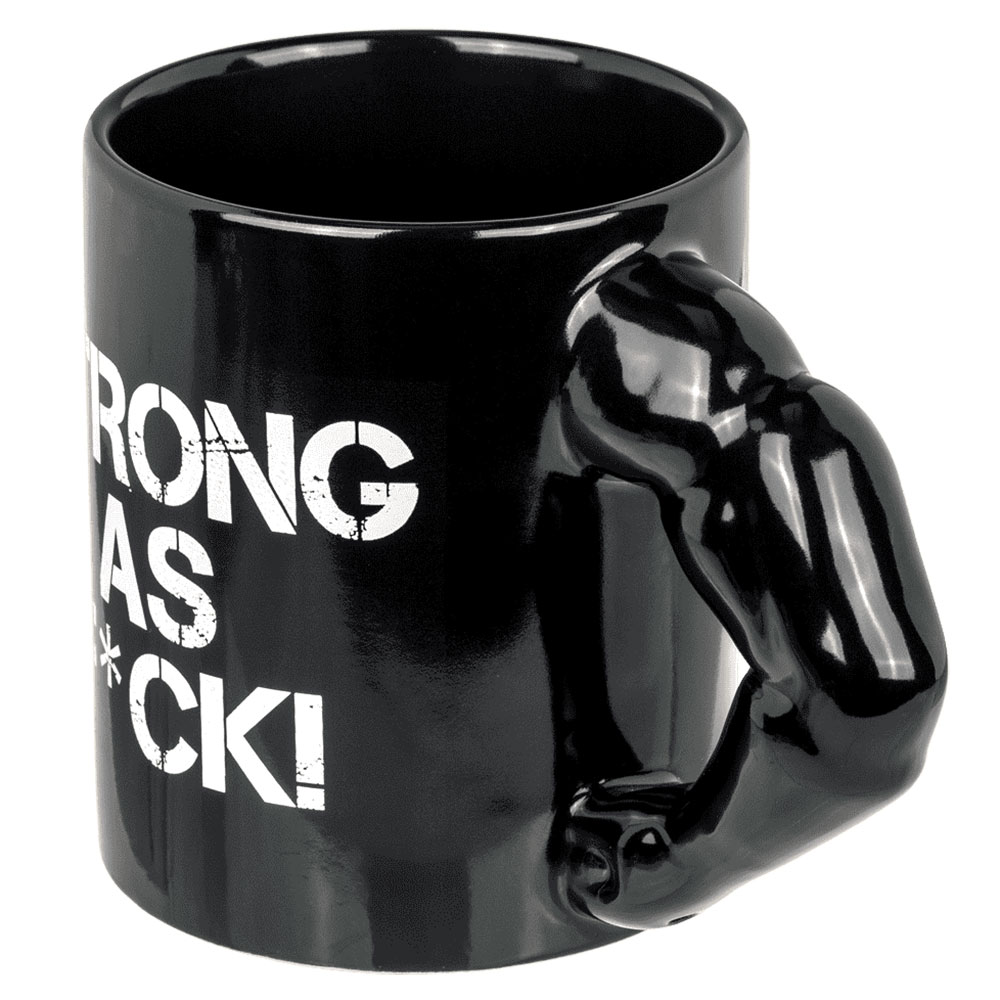 Strong as F*ck Mugg med muskulös arm som handtag åt sidan