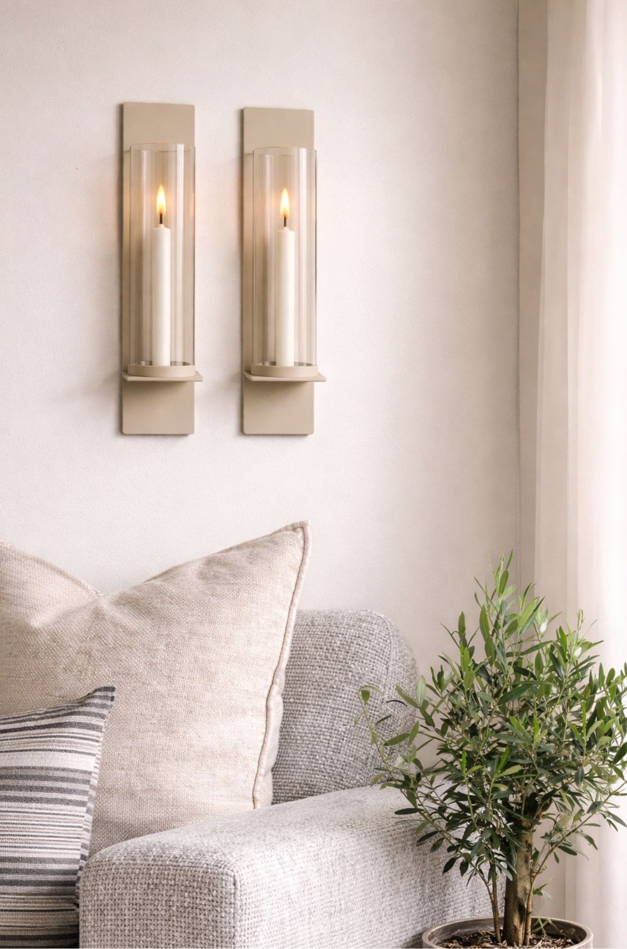 Wall candle holder - Lantern - Greige - 46x10 cm - 1 pcs
