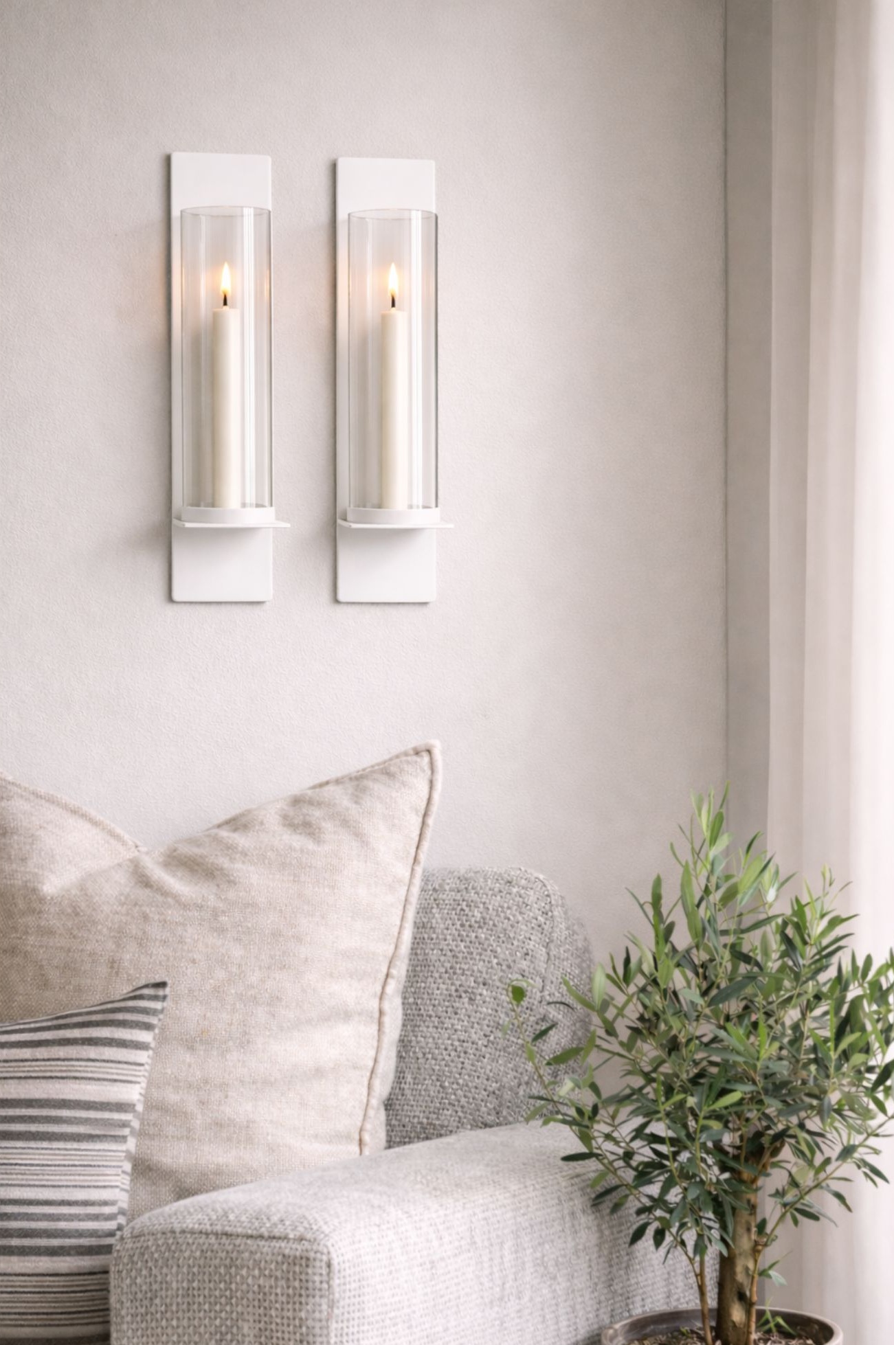 Wall candle holder - Lantern - White - 46x10 cm - 1 pcs