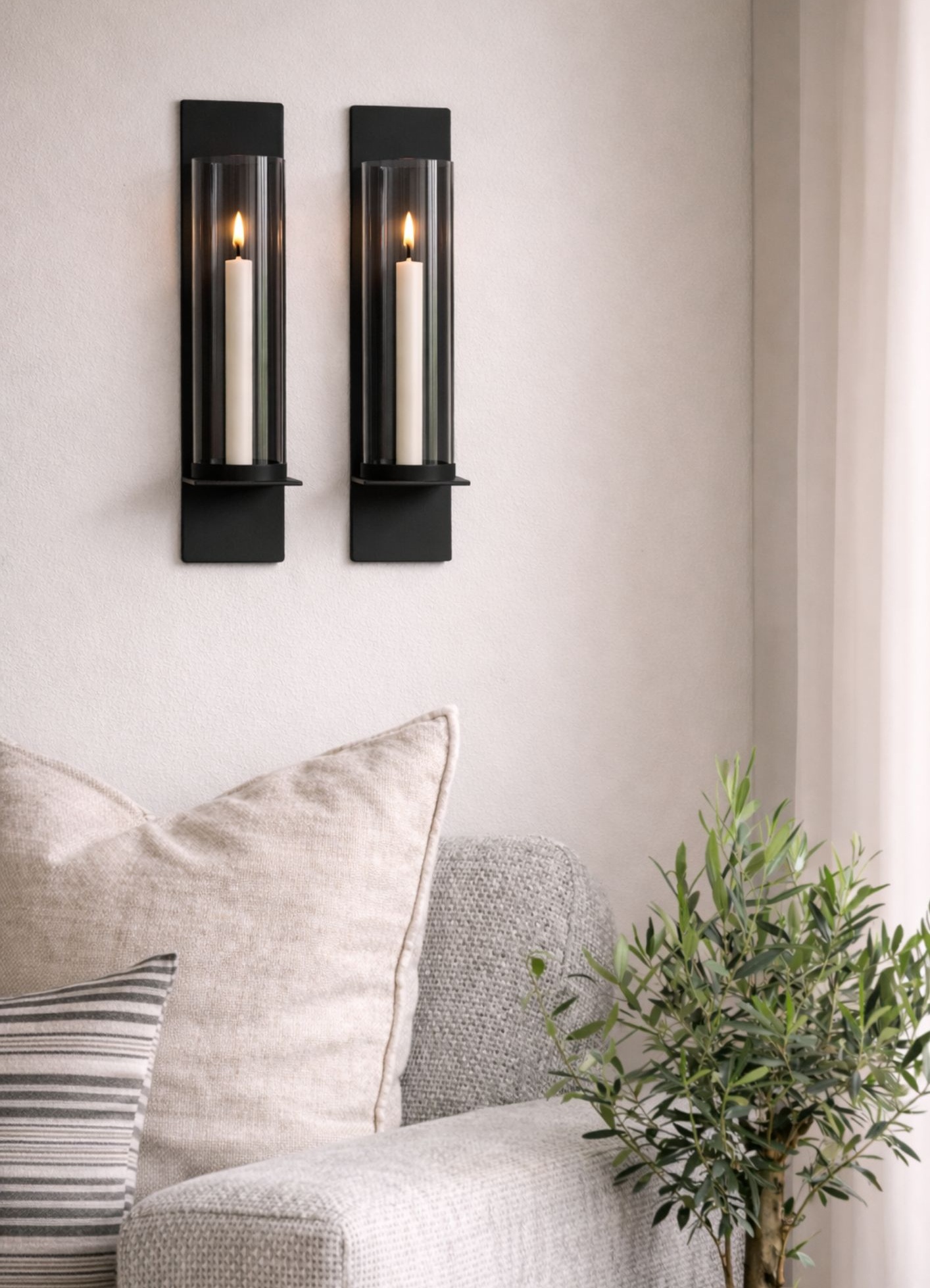 Wall candle holder - Lantern - Black - 46x10 cm - 1 pcs