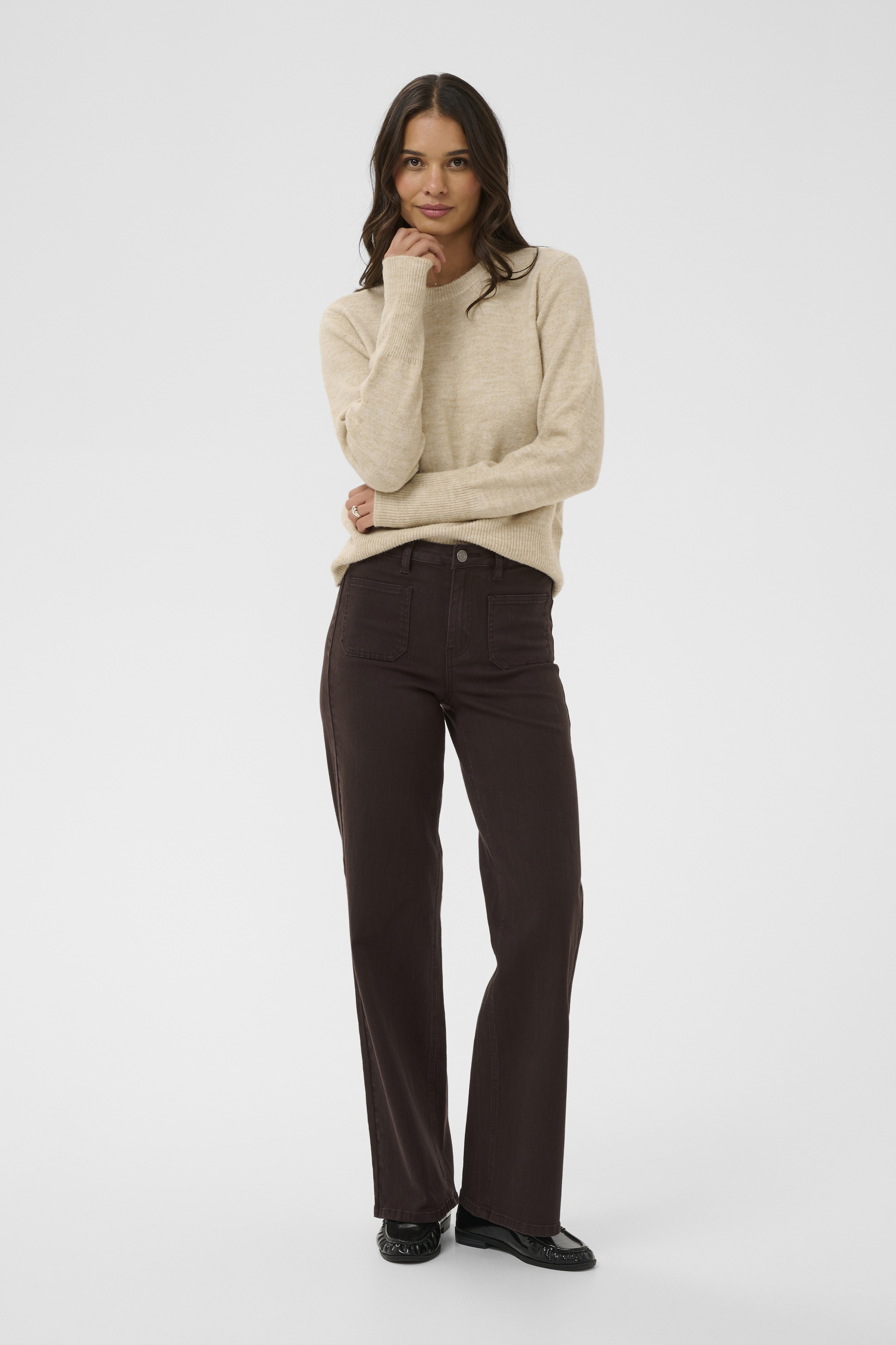 KAbrook HW Regular Fit Jeans Coffee Bean Bruna jeans med framfickor - 4