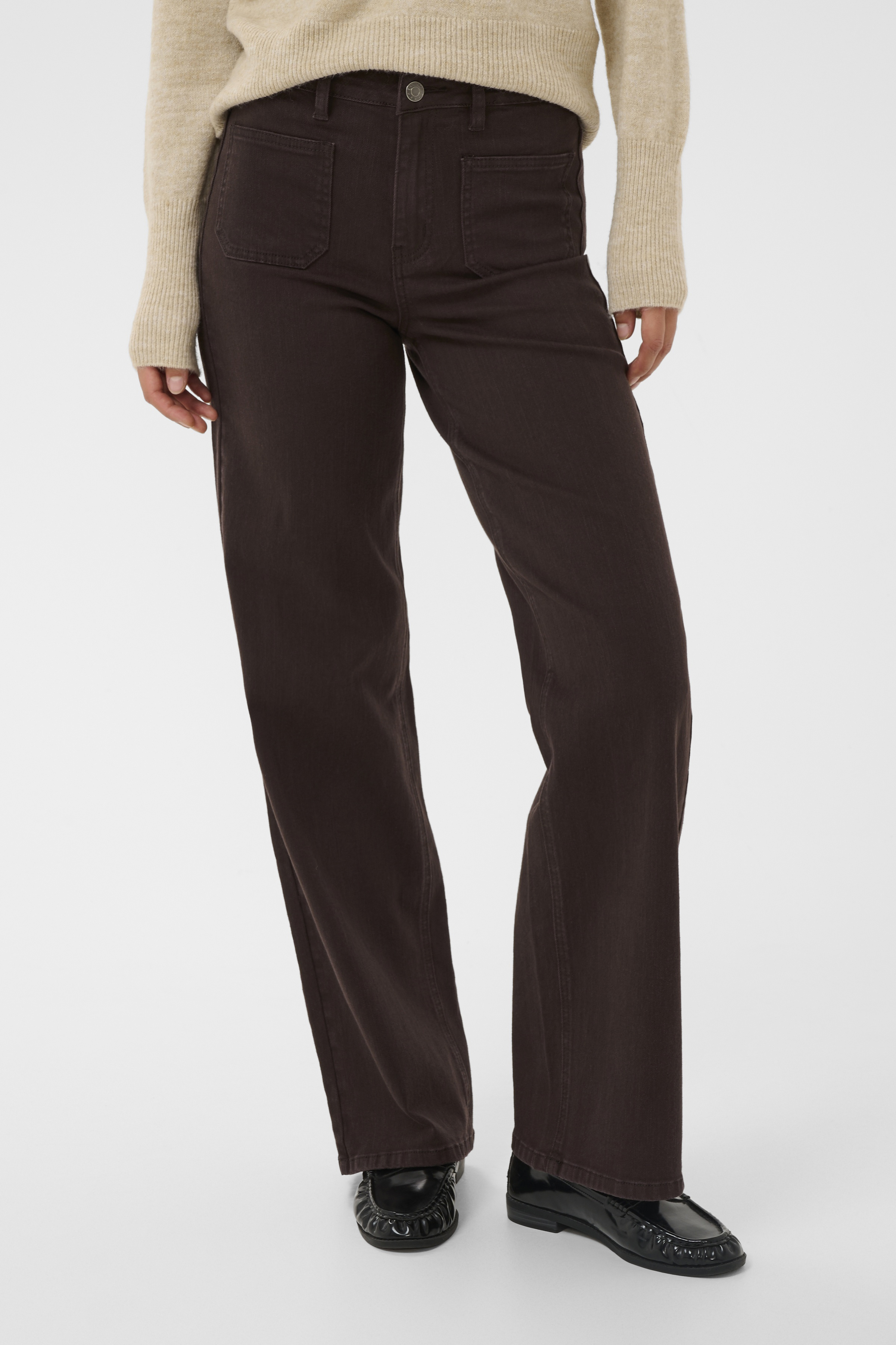 KAbrook HW Regular Fit Jeans Coffee Bean Bruna jeans med framfickor