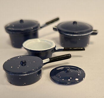 4-piece set of blue pots with white "dots"