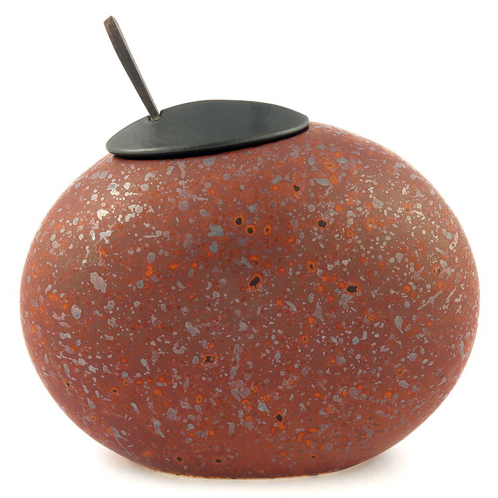 ポール・ホフ  豆型の茶色い壺  18cm  1988年 
