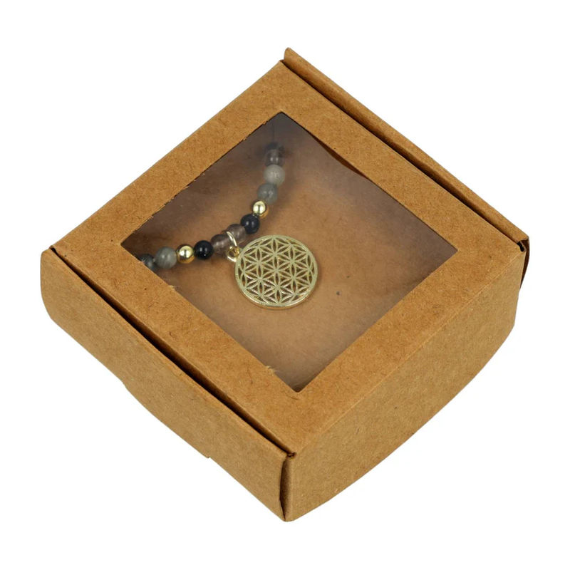 Justerbart halsband Livets blomma, svart turmalin, obsidian, labradorit och hematit - 4