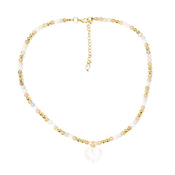 Justerbart halsband hjärta, rosa månsten, morganit, vit månsten och hematit