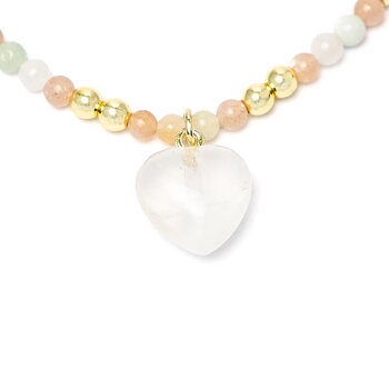 Justerbart halsband hjärta, rosa månsten, morganit, vit månsten och hematit