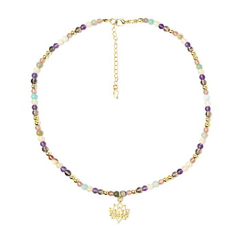 Justerbart halsband lotus, jordgubbskvarts, amazonit, citrin, ametist, obsidian och hematit