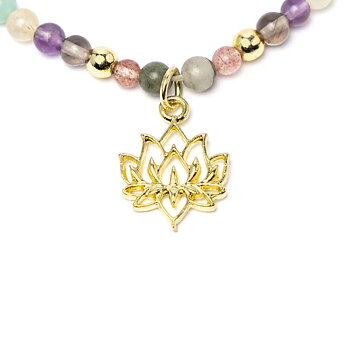 Justerbart halsband lotus, jordgubbskvarts, amazonit, citrin, ametist, obsidian och hematit