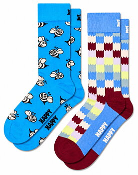 2-pakkaus Happy Socks Bee and Dizzy Check -sukkia