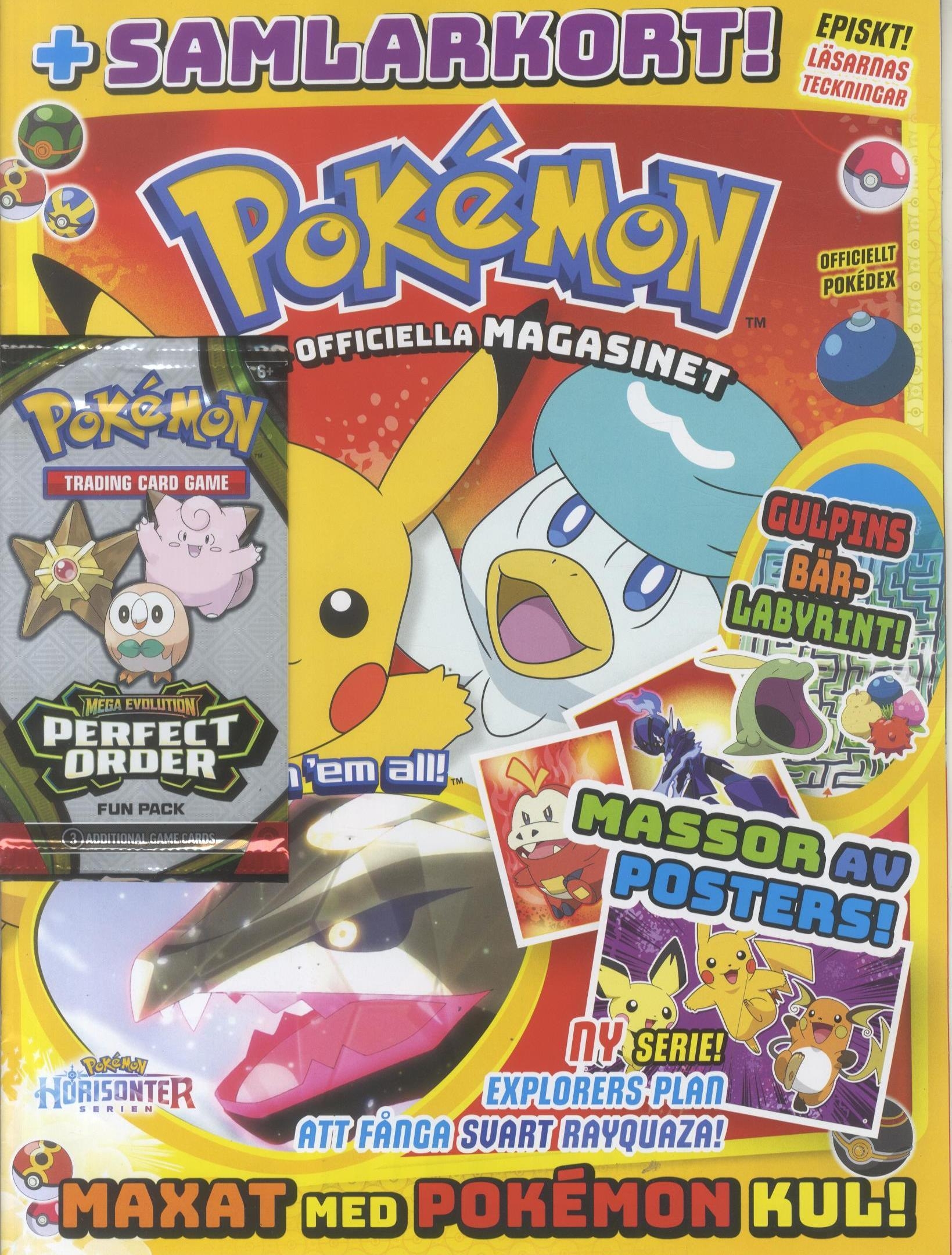 Pokemon magasin nr 4 2026, Maxat med Pokémon kul + samlarkort Mega evolution Perfect order fun pack