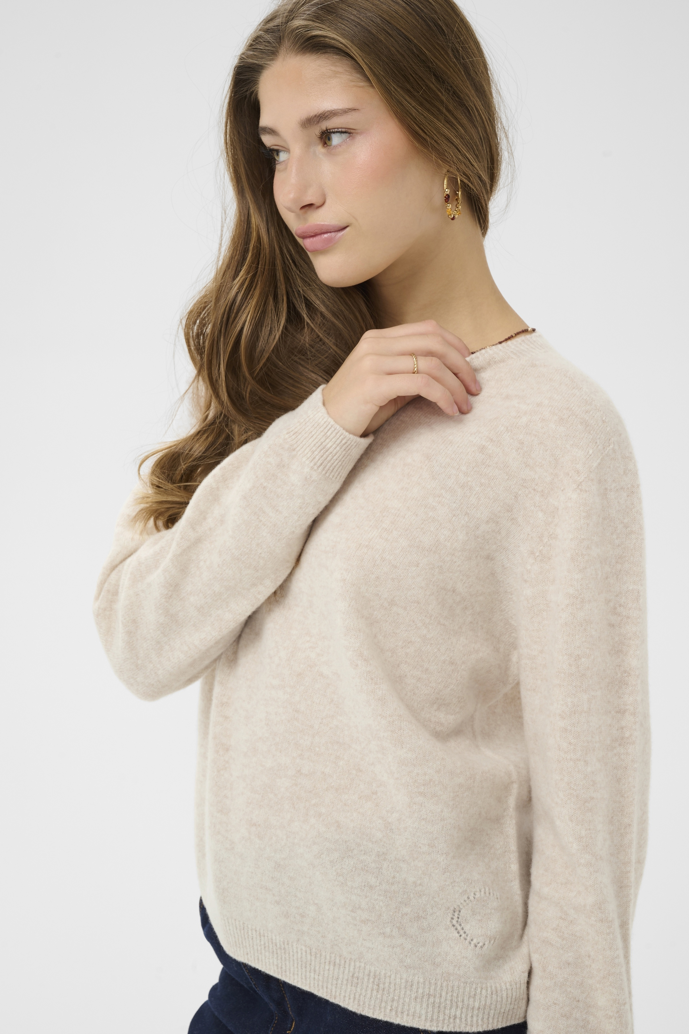 CRMela Pullover Oat Melange Havrefärgad Stickad Ulltröja - 5