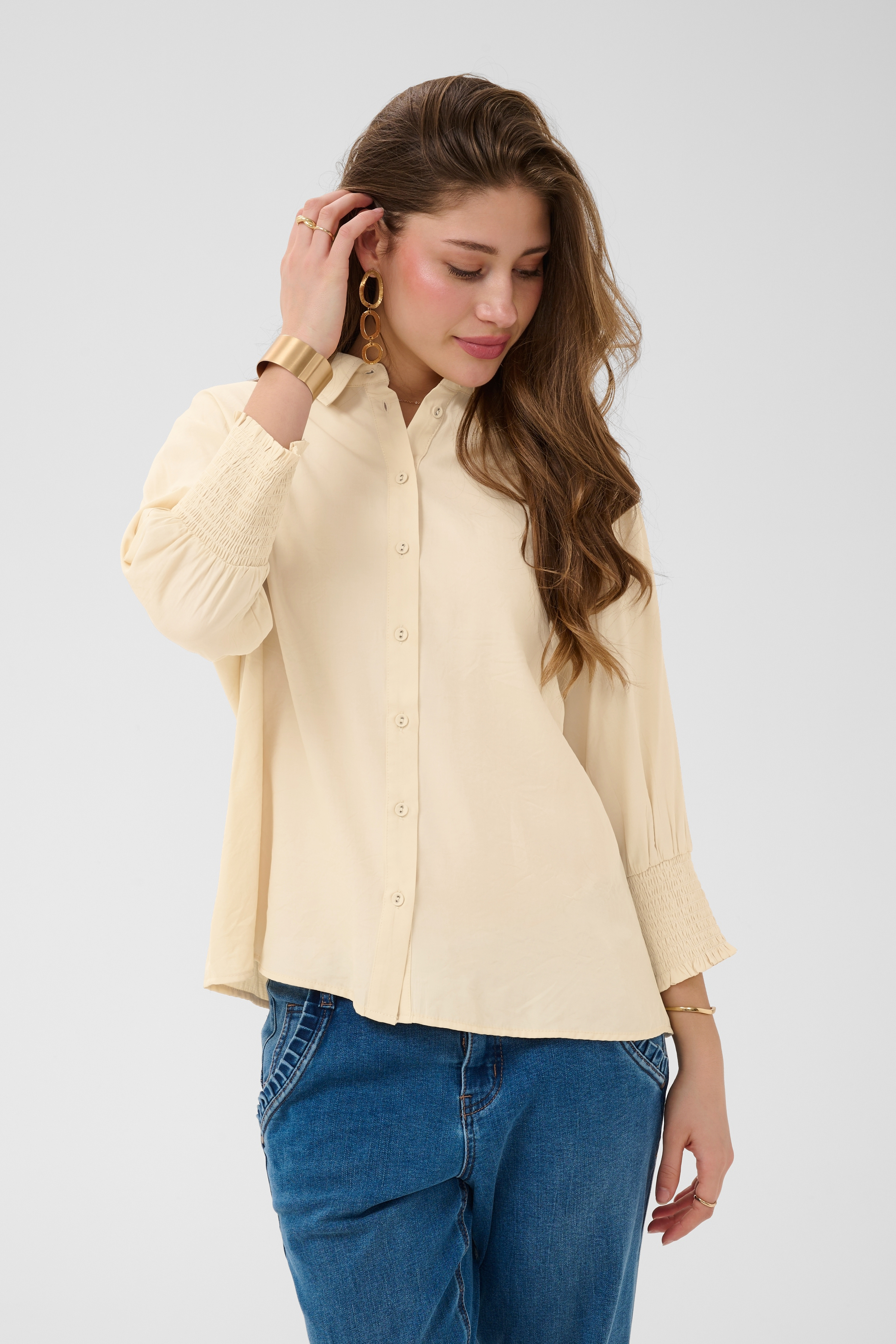 NolaCR Shirt   Bleached Sand  Sandfärgad blus med 3/4-ärm - 3