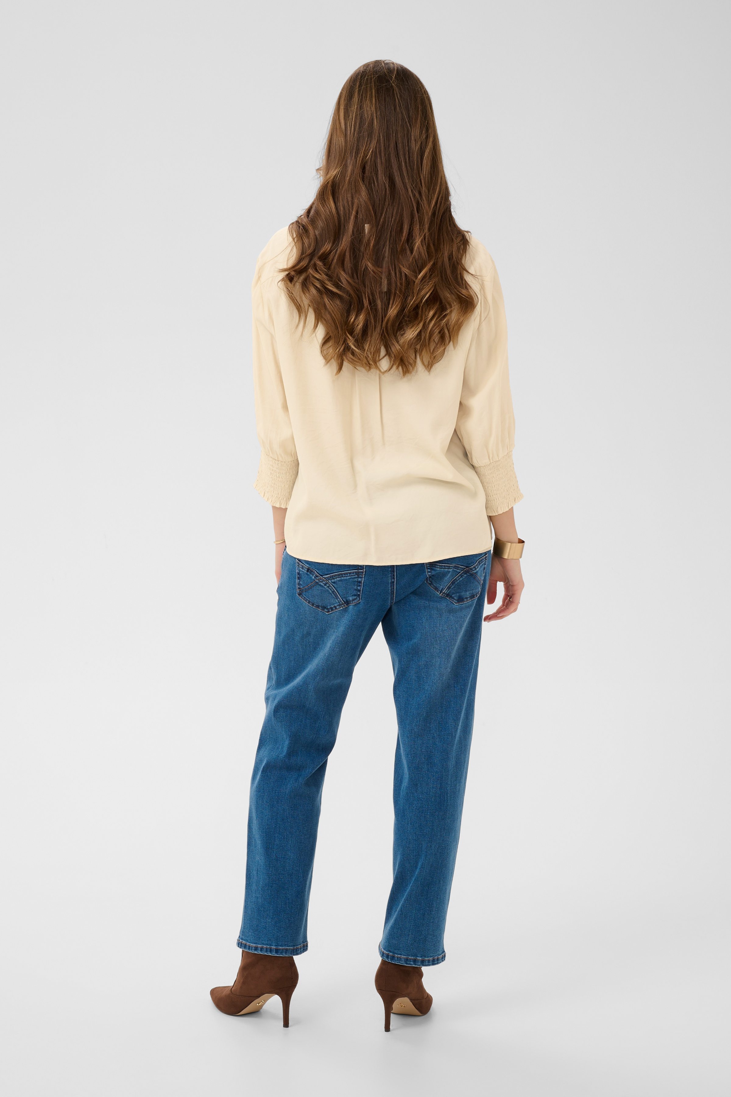 NolaCR Shirt   Bleached Sand  Sandfärgad blus med 3/4-ärm