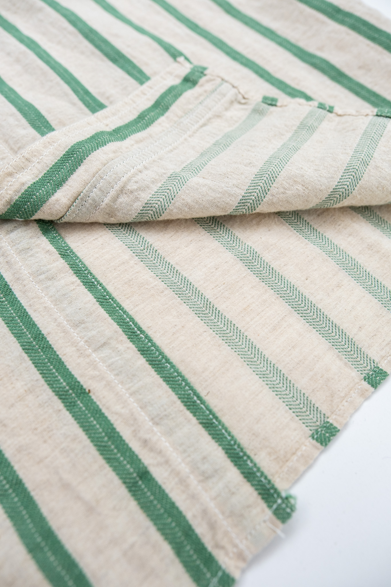 Sugar Cane - SC39727 Cotton Linen Dobby Herringbone Stripe S/S Work Shirt Green - 7