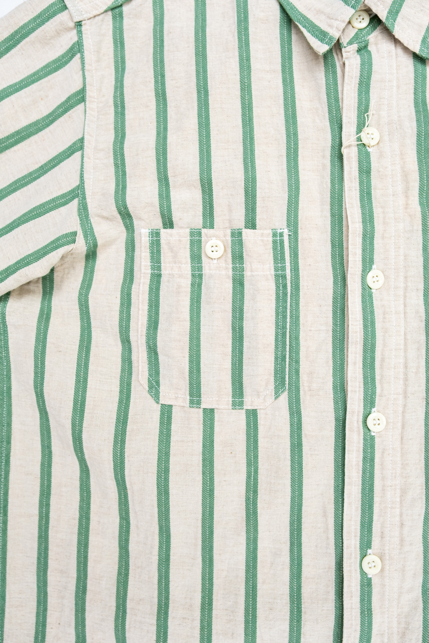 Sugar Cane - SC39727 Cotton Linen Dobby Herringbone Stripe S/S Work Shirt Green - 5