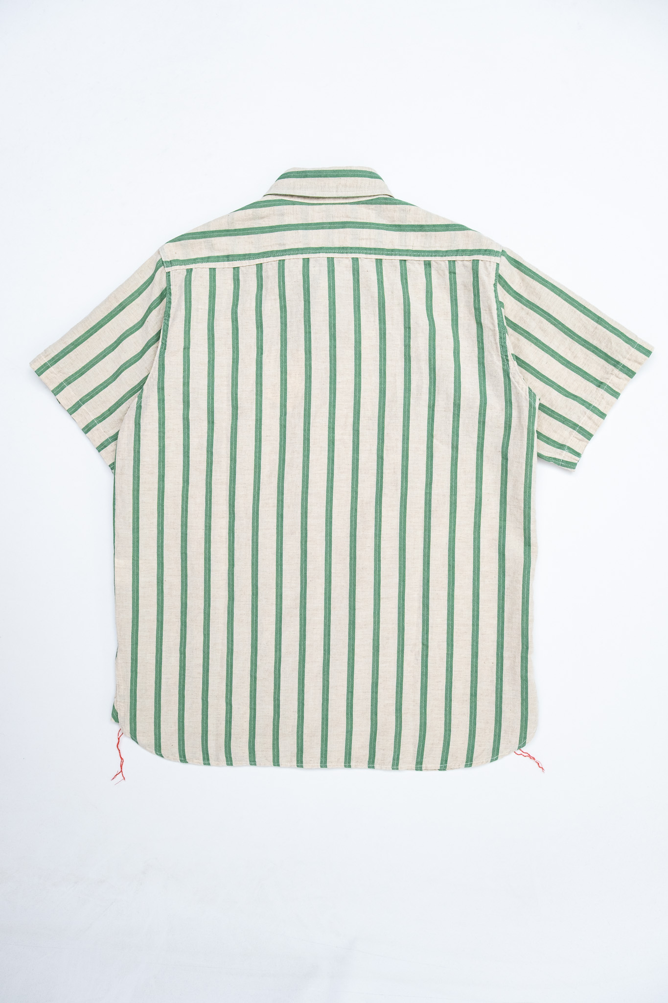 Sugar Cane - SC39727 Cotton Linen Dobby Herringbone Stripe S/S Work Shirt Green - 3