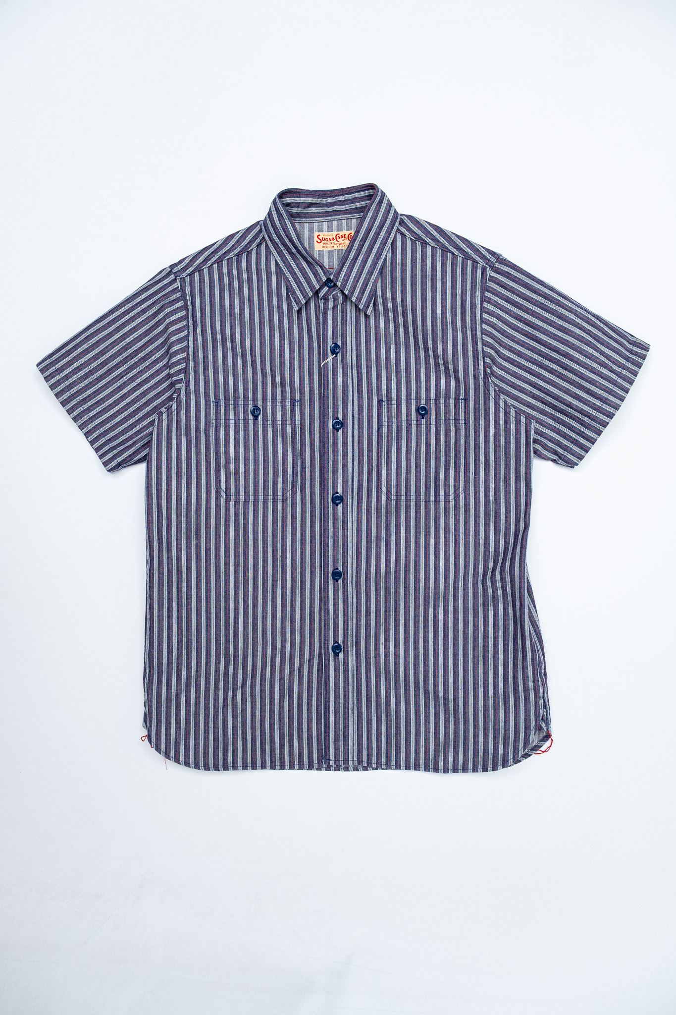 Sugar Cane - SC39730 Cotton Stripe S/S Work Shirt Navy - 2