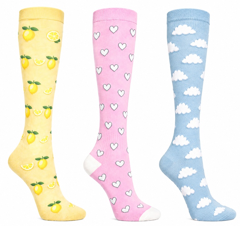 3-Pack Sthlm Sock co. Stödstrumpor Citron, Hjärtan och Moln