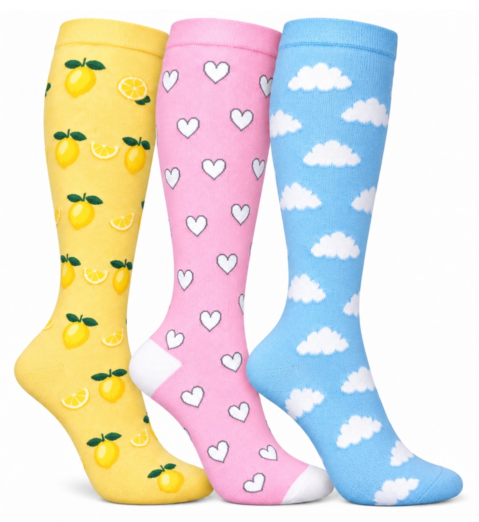 3-Pack Sthlm Sock co. Stödstrumpor Citron, Hjärtan och Moln
