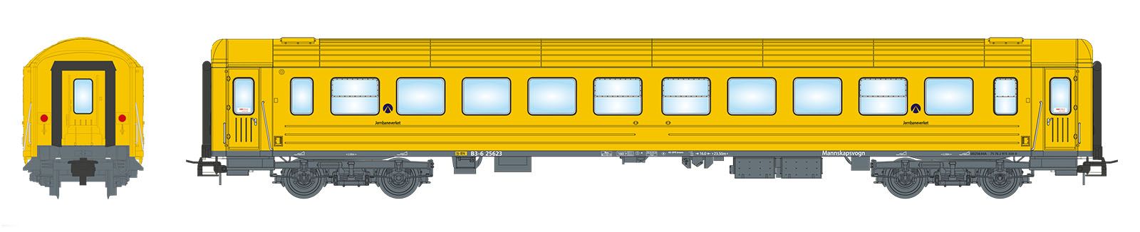 NMJ Topline JBV - Jernbaneverket B3-6 25634, Gul/Grå H0 - 2
