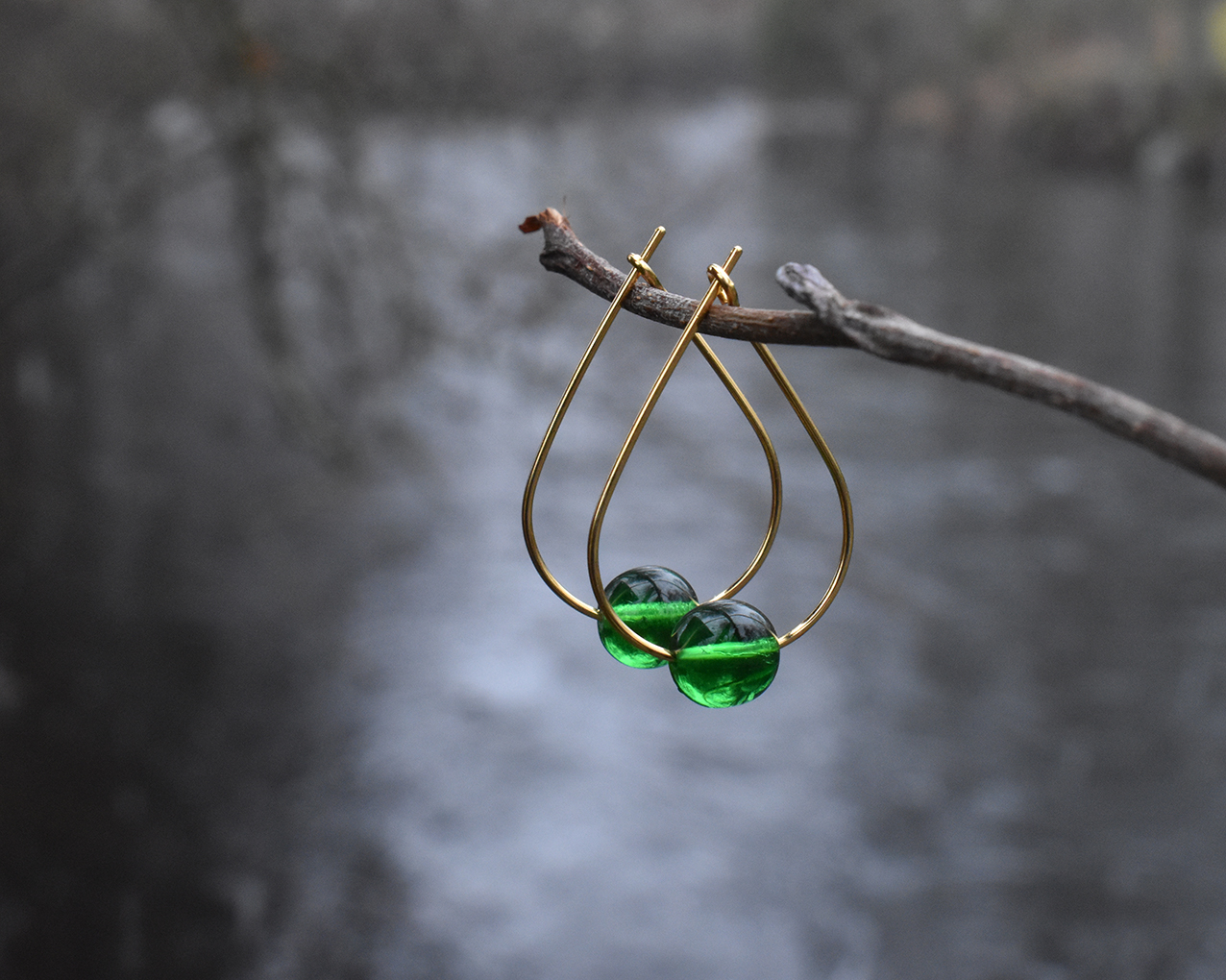 LEAF FIR TREE - green earrings gold plated - 3