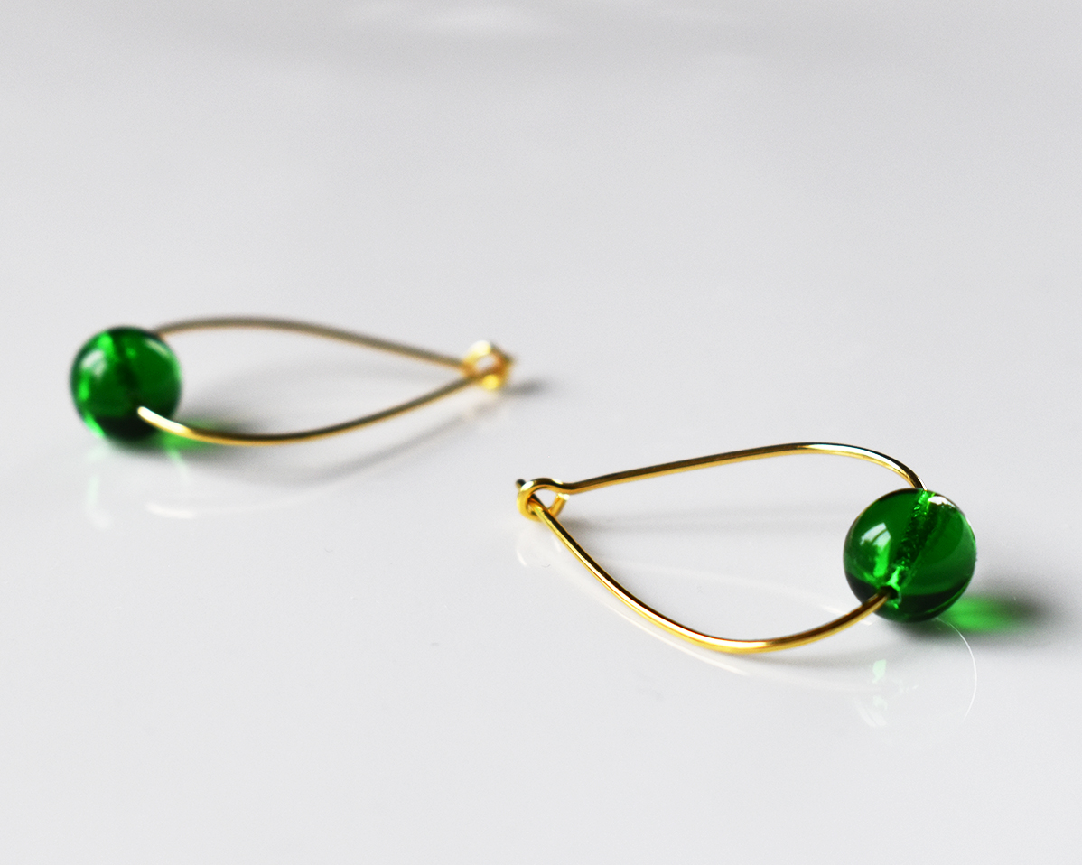 LEAF FIR TREE - green earrings gold plated