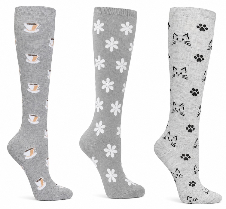 3-Pack Sthlm Sock co. Stödstrumpor Kaffe, Blomma och Katt