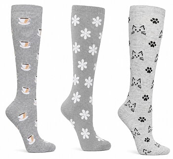 3-Pack Sthlm Sock co. Stödstrumpor Kaffe, Blomma och Katt