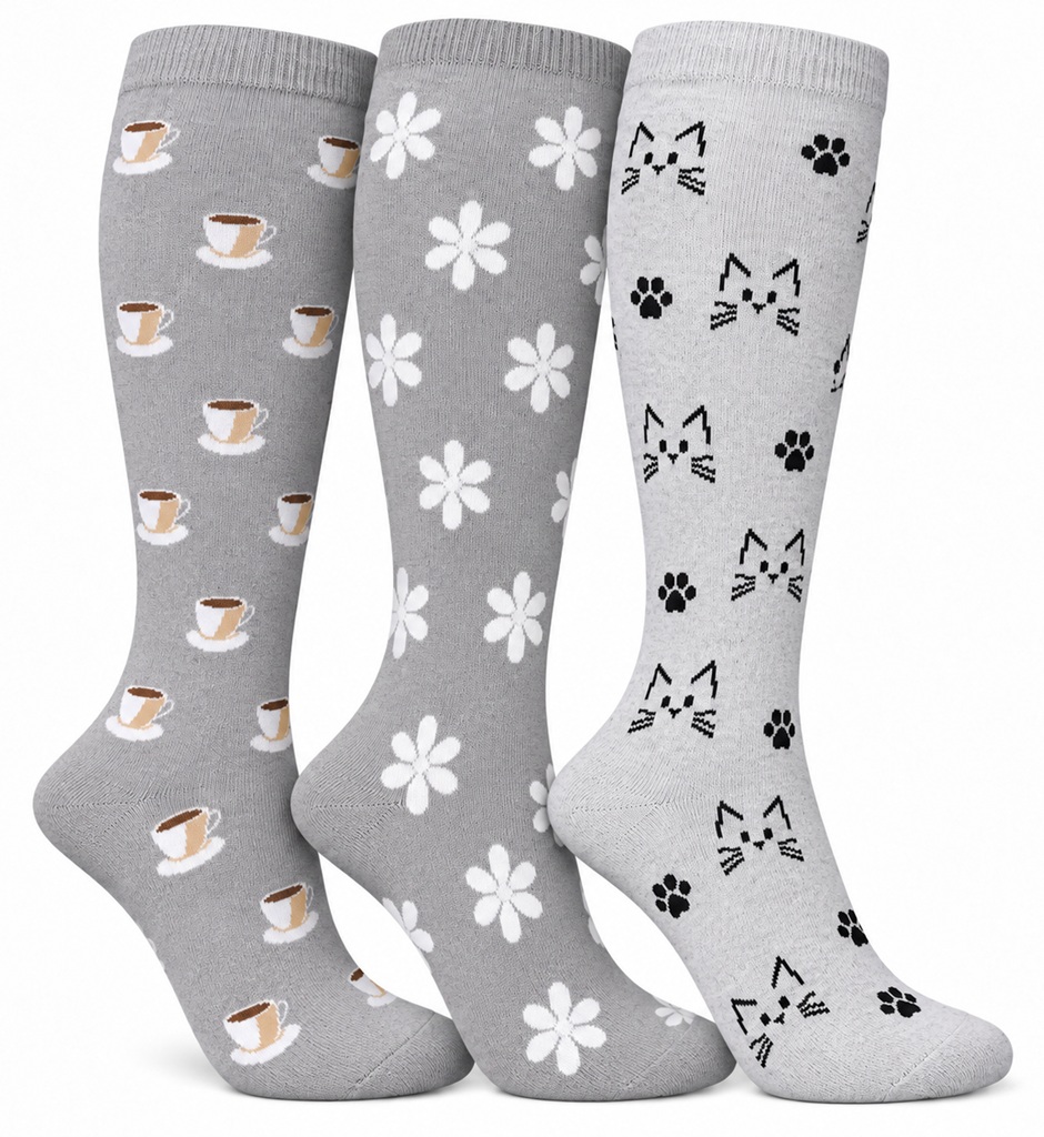 3-Pack Sthlm Sock co. Stödstrumpor Kaffe, Blomma och Katt