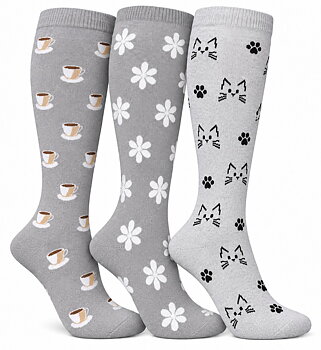 3-Pack Sthlm Sock co. Stödstrumpor Kaffe, Blomma och Katt