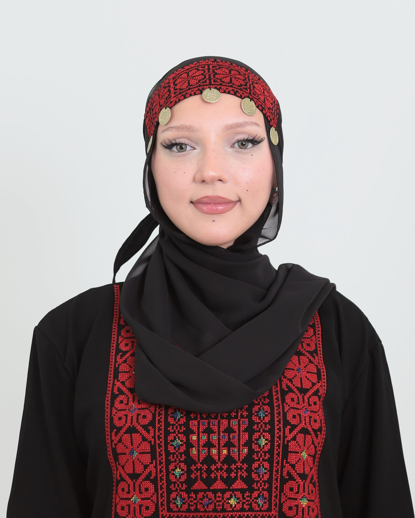 Handcrafted Palestinian Cross-Stitch Headband with Coins - 3