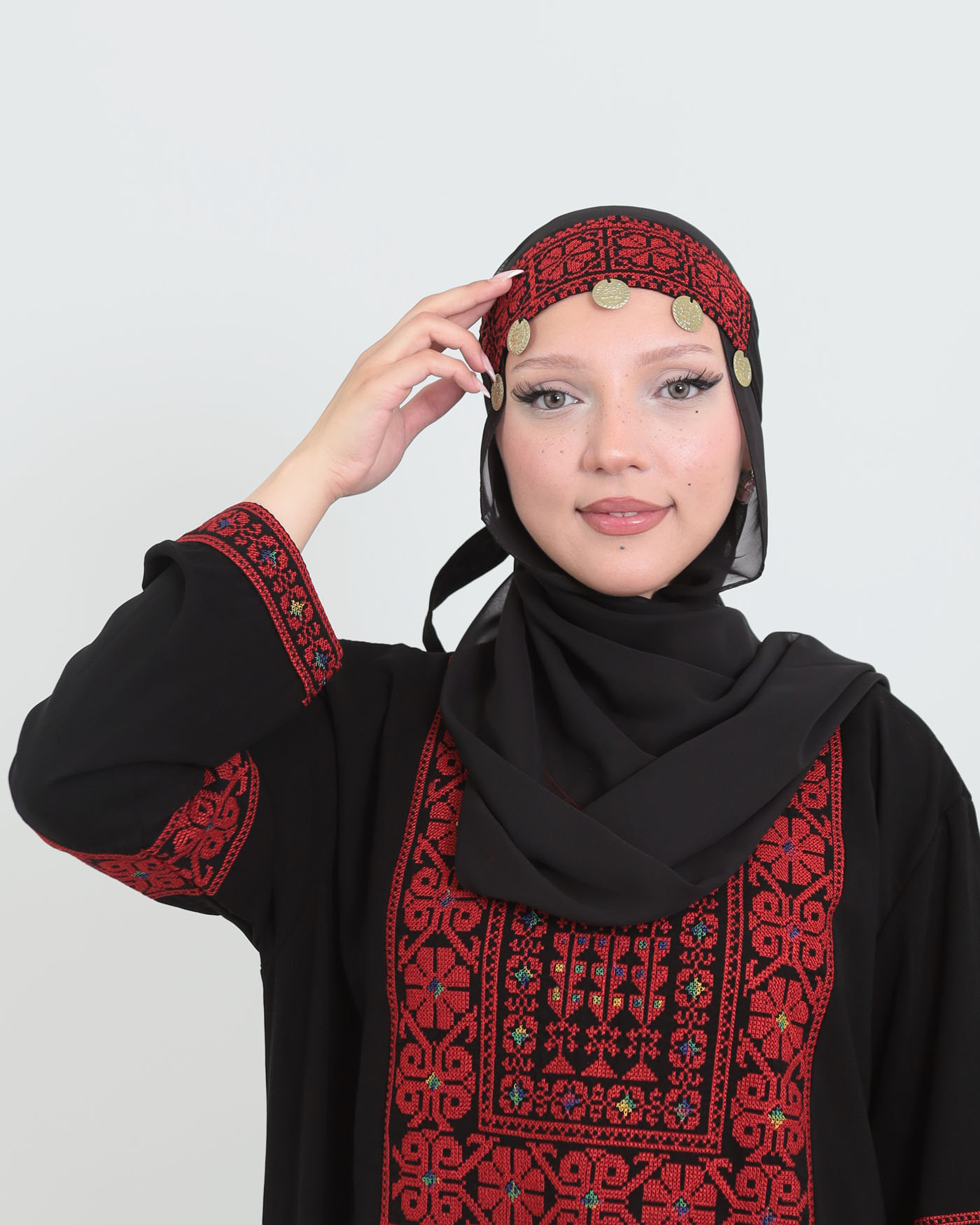 Handcrafted Palestinian Cross-Stitch Headband with Coins - 4
