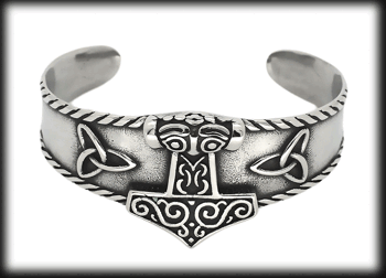 Bred Tors hammare armband i rostfritt stål.