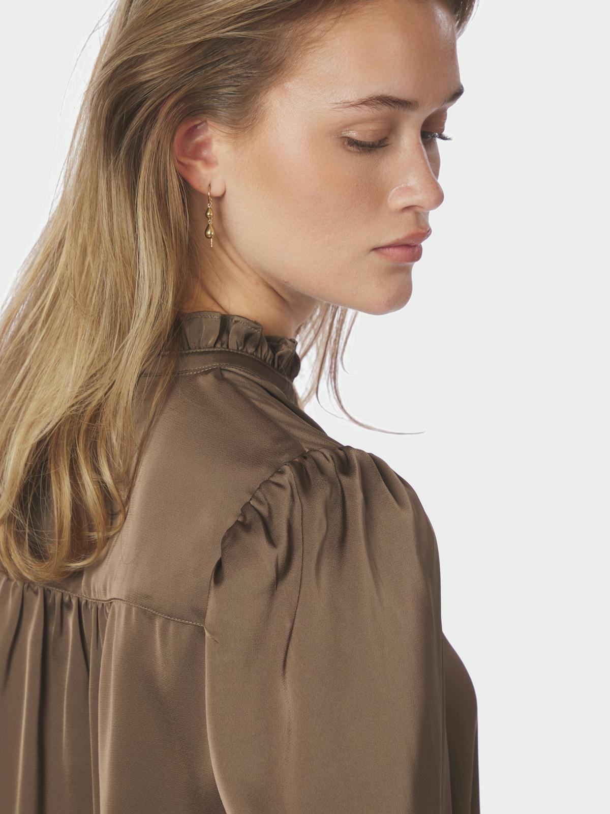 Neo Noir Delsie Drapy Sateen Blouse, Dark Brown - 6