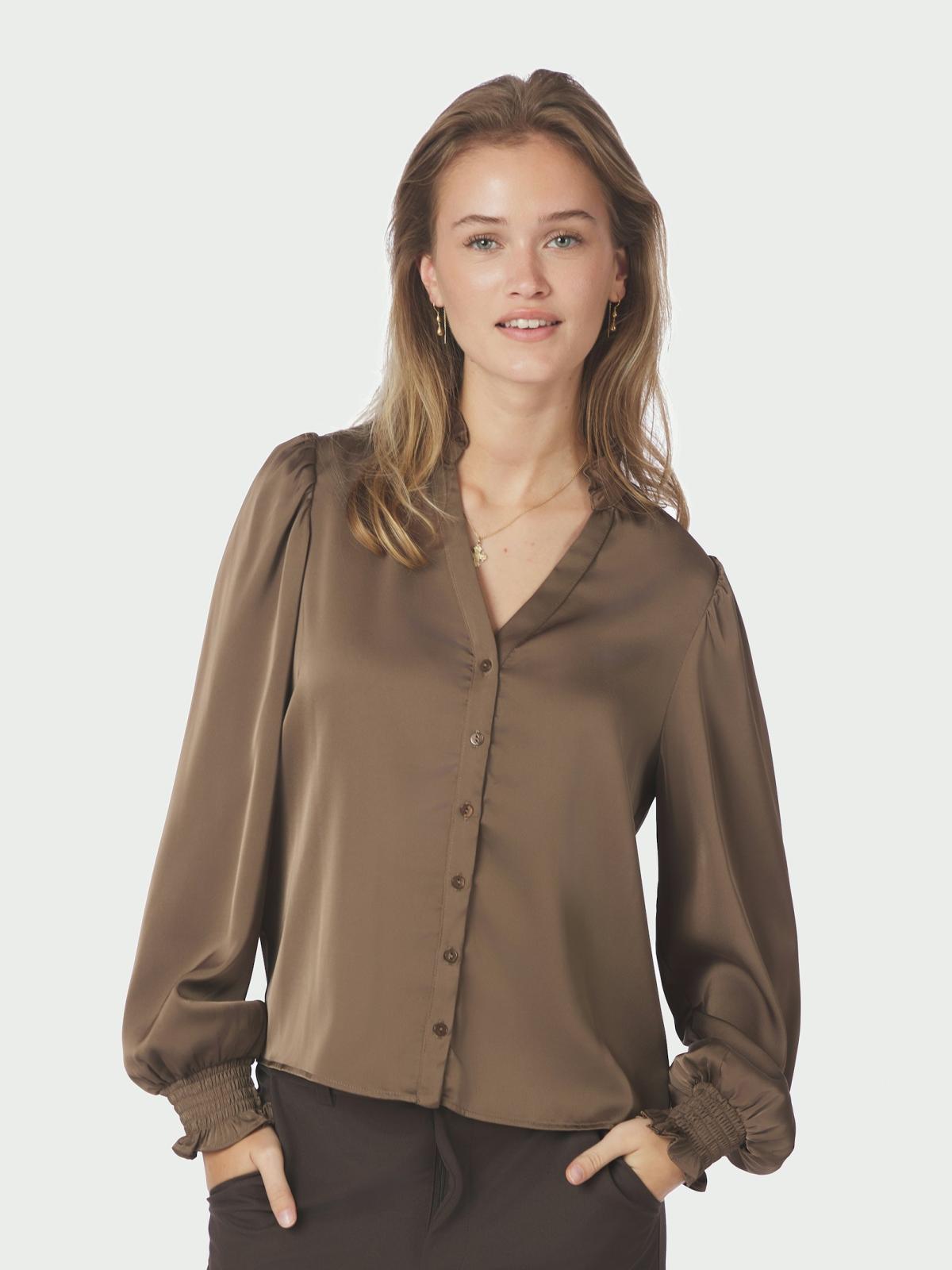 Neo Noir Delsie Drapy Sateen Blouse, Dark Brown - 3